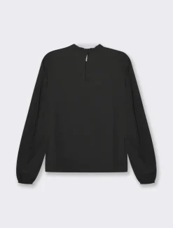 Piazza Italia Camicia manica lunga a girocollo con rouches e apertura a goccia - Nero Best Sale