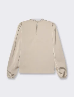 Piazza Italia Camicia manica lunga a girocollo con rouches e apertura a goccia - Beige Online