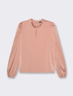 Piazza Italia Camicia manica lunga a girocollo con rouches e apertura a goccia - Rosa Online