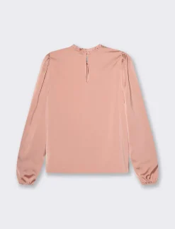 Piazza Italia Camicia manica lunga a girocollo con rouches e apertura a goccia - Rosa Online