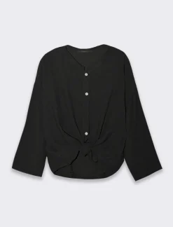 Piazza Italia Camicia manica lunga con nodo e colletto alla coreana - Nero Fashion