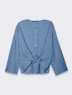 Piazza Italia Camicia manica lunga con nodo e colletto alla coreana - Denim Blu Best