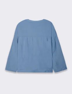 Piazza Italia Camicia manica lunga con nodo e colletto alla coreana - Denim Blu Best