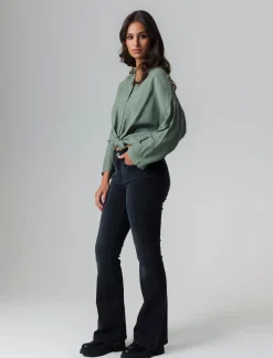 Piazza Italia Camicia manica lunga con nodo e colletto alla coreana - salvia Verde Best Sale