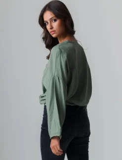 Piazza Italia Camicia manica lunga con nodo e colletto alla coreana - salvia Verde Best Sale