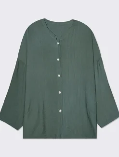 Piazza Italia Camicia manica lunga con nodo e colletto alla coreana - salvia Verde Best Sale