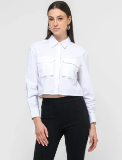 Piazza Italia Camicia manica lunga cropped con tasche a toppe - Bianco Flash Sale