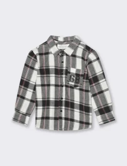 Piazza Italia Camicia manica lunga in flanella, con bottoncini e ricamo sul taschino - panna Bianco Clearance