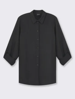 Piazza Italia Camicia manica lunga in tessuto fluido con spalla scesa e alette sulla manica - Nero Fashion