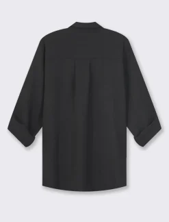 Piazza Italia Camicia manica lunga in tessuto fluido con spalla scesa e alette sulla manica - Nero Fashion