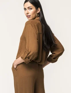 Piazza Italia Camicia manica lunga in tessuto fluido con spalla scesa e alette sulla manica - tabacco Marrone Outlet