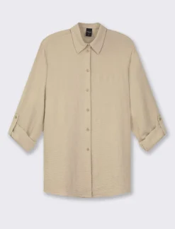 Piazza Italia Camicia manica lunga in tessuto fluido con spalla scesa e alette sulla manica - Beige corda Marrone Sale