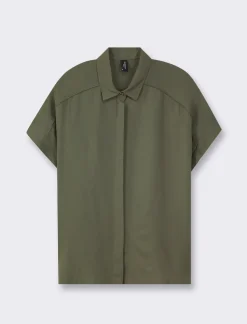 Piazza Italia Camicia mezza manica con abbottonatura sul davanti e arriccio su spalla - Ve.milit. Verde Hot
