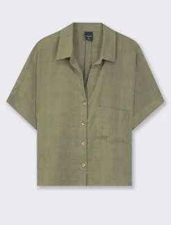 Piazza Italia Camicia mezza manica in cotone con tasca applicata - Kaky 1 Verde Flash Sale