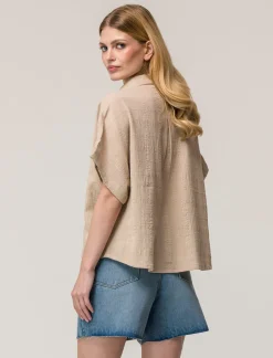 Piazza Italia Camicia mezza manica in cotone con tasca applicata - Beige corda Marrone Cheap