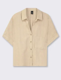 Piazza Italia Camicia mezza manica in cotone con tasca applicata - Beige corda Marrone Cheap
