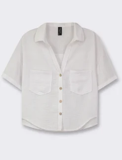 Piazza Italia Camicia mezza manica scollo a V e tasche applicate - Bianco Discount