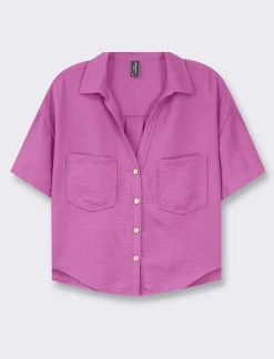 Piazza Italia Camicia mezza manica scollo a V e tasche applicate - Viola Sale