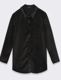 Piazza Italia Camicia mnica lunga a coste con tessuto effetto velluto - Nero Sale