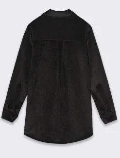 Piazza Italia Camicia mnica lunga a coste con tessuto effetto velluto - Nero Sale