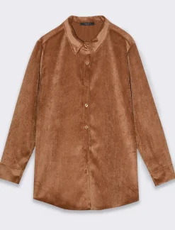 Piazza Italia Camicia mnica lunga a coste con tessuto effetto velluto - tabacco Marrone Clearance