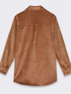 Piazza Italia Camicia mnica lunga a coste con tessuto effetto velluto - tabacco Marrone Clearance