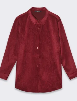 Piazza Italia Camicia mnica lunga a coste con tessuto effetto velluto - Vinaccia Rosso Flash Sale