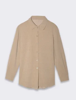 Piazza Italia Camicia mnica lunga a coste con tessuto effetto velluto - panna Bianco Outlet