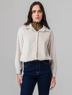 Piazza Italia Camicia mnica lunga a coste con tessuto effetto velluto - panna Bianco Outlet