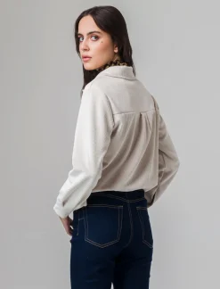 Piazza Italia Camicia mnica lunga a coste con tessuto effetto velluto - panna Bianco Outlet