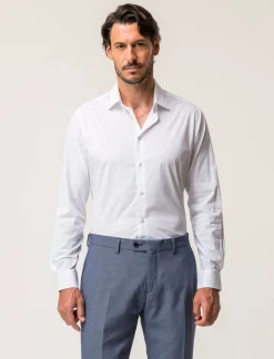 Piazza Italia Camicia realizzata in tessuto di cotone elasticizzato con collo francese e maniche lunghe - Bianco Clearance