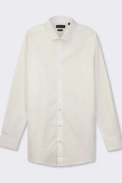 Piazza Italia Camicia realizzata in tessuto di cotone elasticizzato con collo francese e maniche lunghe - Bianco Clearance