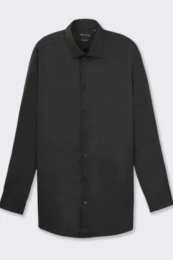 Piazza Italia Camicia realizzata in tessuto di cotone elasticizzato con collo francese e maniche lunghe - Nero Sale