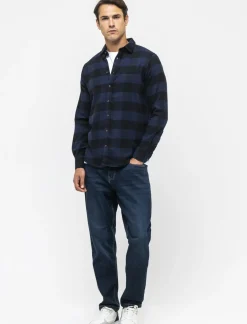 Piazza Italia Camicia regular fit in tessuto flanella collo italiano - Blu Shop