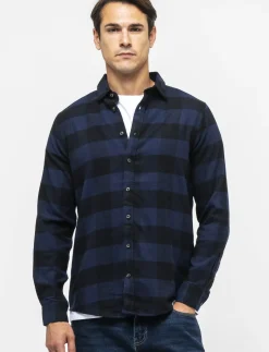 Piazza Italia Camicia regular fit in tessuto flanella collo italiano - Blu Shop
