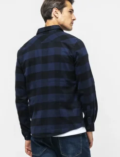 Piazza Italia Camicia regular fit in tessuto flanella collo italiano - Blu Shop