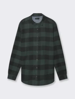 Piazza Italia Camicia regular fit in tessuto flanella collo italiano - scuro Verde Clearance