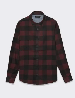 Piazza Italia Camicia regular fit in tessuto flanella collo italiano - Bordeaux Rosso Outlet