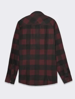 Piazza Italia Camicia regular fit in tessuto flanella collo italiano - Bordeaux Rosso Outlet