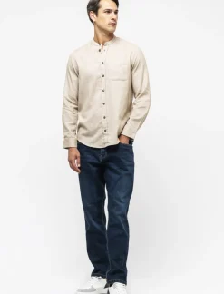 Piazza Italia Camicia regular fit in tessuto flanella collo coreano - Beige Sale