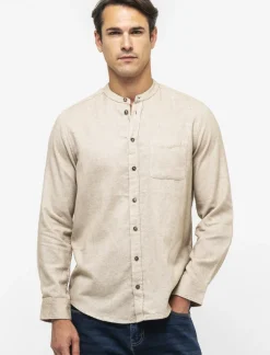 Piazza Italia Camicia regular fit in tessuto flanella collo coreano - Beige Sale