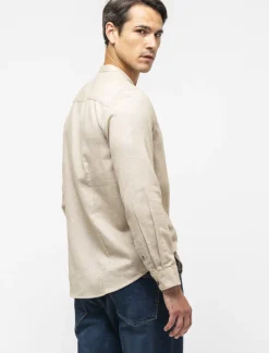 Piazza Italia Camicia regular fit in tessuto flanella collo coreano - Beige Sale