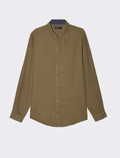 Piazza Italia Camicia regular fit realizzata in tessuto flanella di misto cotone - kaki Verde Discount