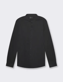 Piazza Italia Camicia regular fit realizzata in tessuto jersey slub in puro cotone con collo coreano e maniche lun - Nero Best Sale