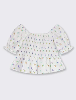 Piazza Italia Camicia satmapata con maniche a palloncino - Bianco Fashion