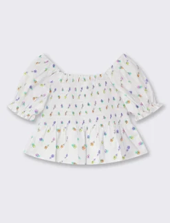 Piazza Italia Camicia satmapata con maniche a palloncino - Bianco Fashion