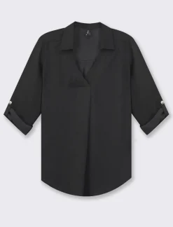 Piazza Italia Camicia scollo a V con manica lunga risvoltabile con alette - Nero Store