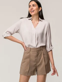 Piazza Italia Camicia scollo a V con manica lunga risvoltabile con alette - Sabbia Beige Best Sale