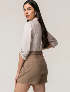 Piazza Italia Camicia scollo a V con manica lunga risvoltabile con alette - Sabbia Beige Best Sale