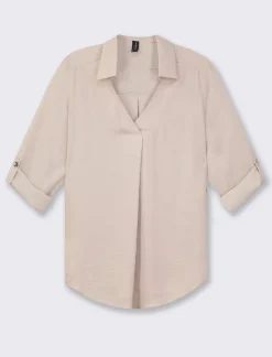 Piazza Italia Camicia scollo a V con manica lunga risvoltabile con alette - Sabbia Beige Best Sale
